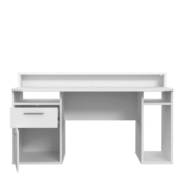 Wyld Haus Valencia White Gaming Desk with LED Strip Lighting and Storage Features
