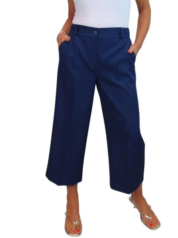 Paulo Due Womens Wide Leg Cropped Tailored Trousers - Navy Blue