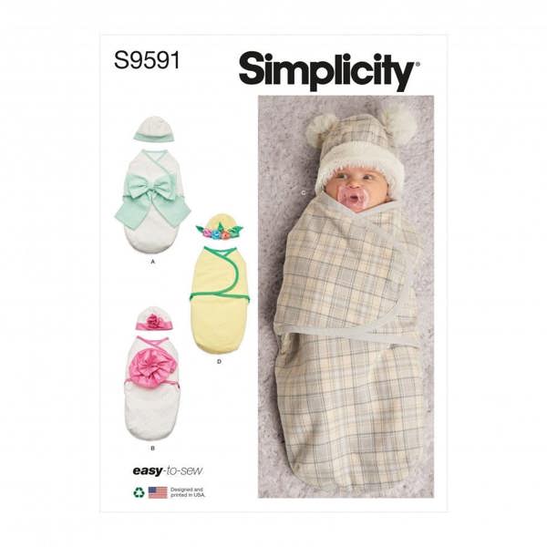 Simplicity Sewing Pattern 9591, Wraps, Headwear for Baby, A (XXS-XS-S-M) - Easy