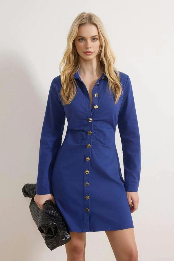 WOVCOR Buttoned Mini Gabardine Woven Dress