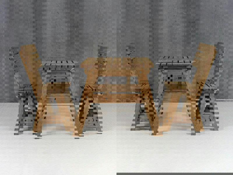 Victoria Space-Saving Picnic Table and Benches Set with Backrest – Rustic Finish Wooden Outdoor Dining Set for Gardens and Patios
