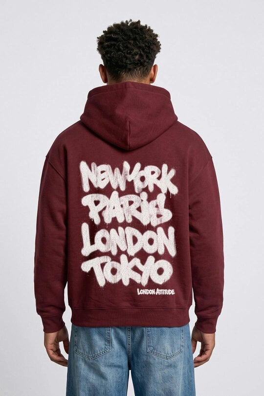 London Attitude Oversized Heavyweight City Graffiti Hoodie