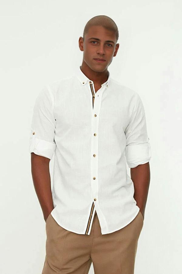 WOVCOR Slim Fit 100% Cotton Linen Look Men’s Shirt