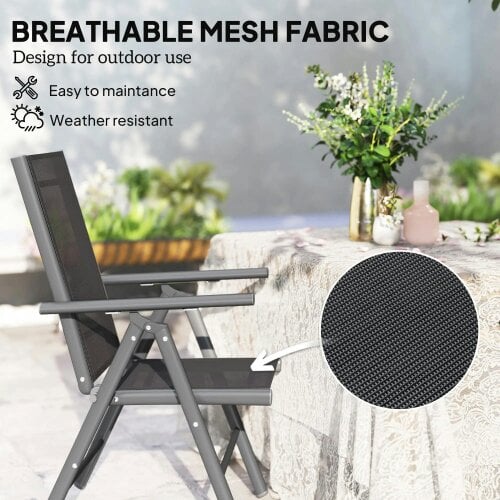Bobobiy Set of 2 Folding Garden Chairs, Aluminium Frame Outdoor Dining Chairs with Breathable Mesh Back and Seat, Dark Grey