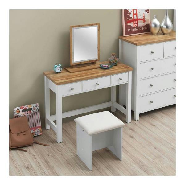 Astbury 3 Drawer Dressing Table Vanity  Makeup Desk White and Oak