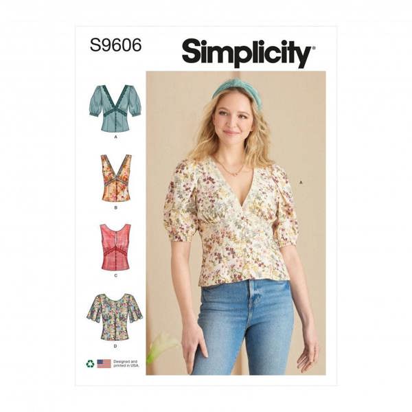 Simplicity Sewing Pattern 9606, Tops for Women, H5 (6-8-10-12-14) - Intermediate