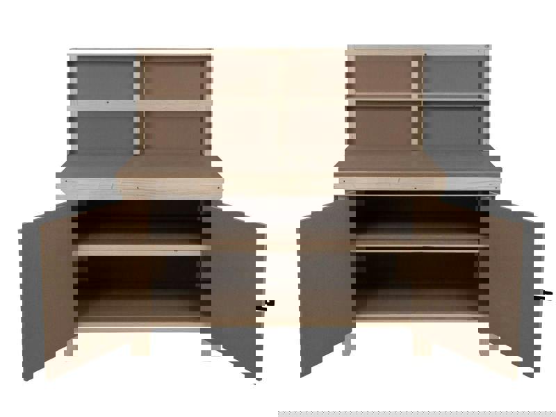 Arbor Garden Solutions Wooden MDF Top Workbench With Lockable Cupboard (V.9) with back panel and double shelf