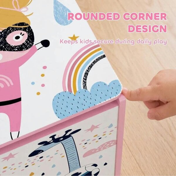 Storage Chest, Wooden Toy Chest with Lid, Flip-Top, Security Hinges and Anti-Pinch Design for Kids, Pink