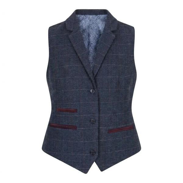 TruClothing TPW-32 - Women's Navy Wool Blend Tweed Blazer Waistcoat