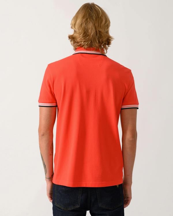 BOSS Green Paddy Mens Cotton-Piqué Polo Shirt with Contrast Logo - Bright Red 620