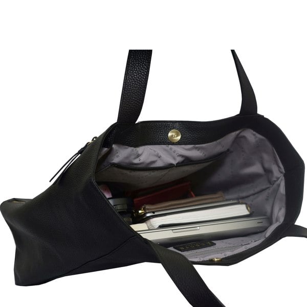 Assots London 'CORDER' Black Pebble Grain Real Leather Oversized Tote Bag