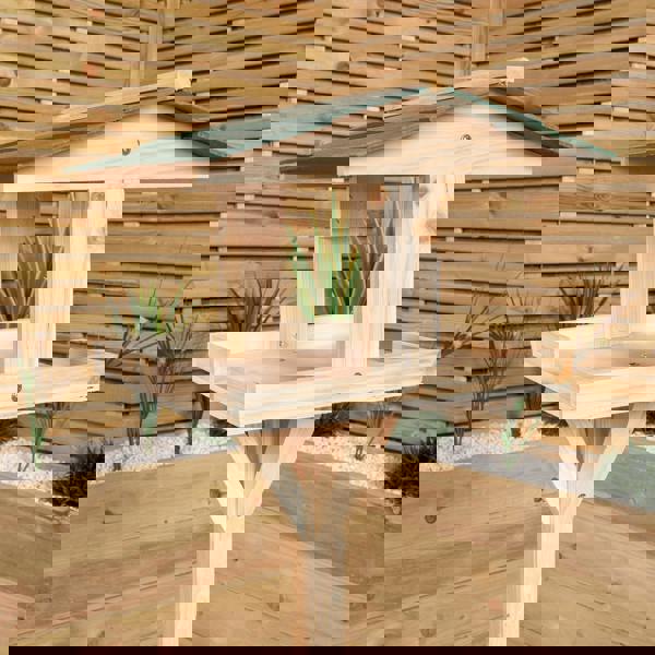 Samuel Alexander 1.16m Traditional Wooden Garden Bird Seed Feeder Table with Green Roof