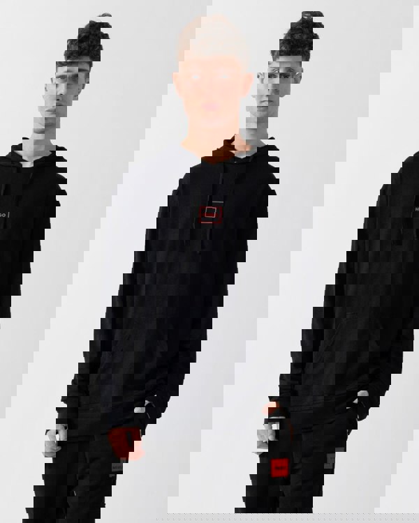 HUGO HUGO Laze Mens Stretch-Cotton Relaxed Fit Hoodie with Logo Print 