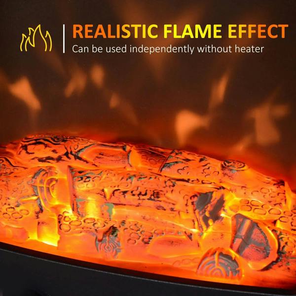 Close-up of glowing orange flame effect inside the electric fireplace glass