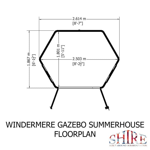 Shire Windermere Hexagonal Gazebo Summerhouse 8x7 Double doors 12mm Cladding