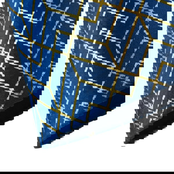 Navy Blue Velvet Lamp Shade with Geometric Design in Metallic Gold Foil Lines Image 5