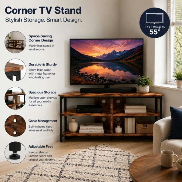 Levede Corner TV Stand 55" LED Cabinet Storage Shelves Remote Cable Management