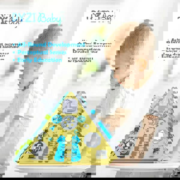 DYZI ACTIVITY BOARD BUSY CUBE FOR TODDLERS MONTESSORI TOYS FOR TODDLERS PYRAMID SHAPE CUBE EDUCATIONAL TOY WOODEN SORTER TOY LATCHES TOY LEARNING BASIC LIFE SKILLS