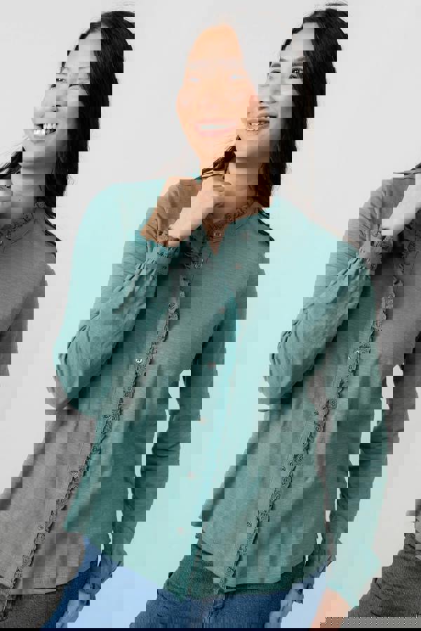 Lily & Me Sage Frill Organic Cotton Blouse Sea Mist