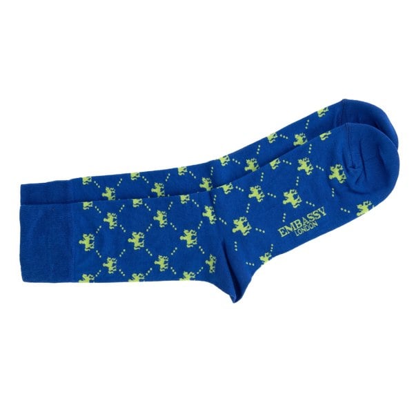 Embassy London Footsie - Blue - Men's cotton crew socks size UK 6 to 12 in blue