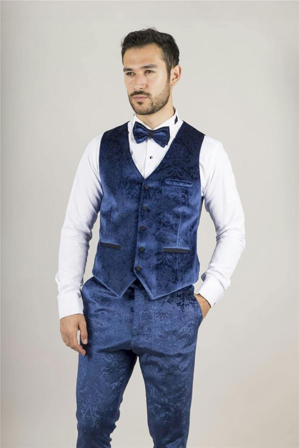 Infinity Leather Men's Blue 3 Piece Velvet Wedding Tuxedo Formal Suit