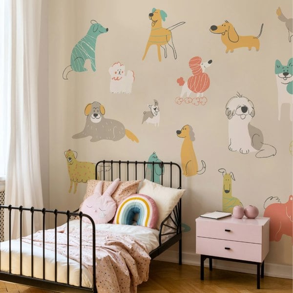 Origin Murals Happy Dogs Wall Mural - Gold