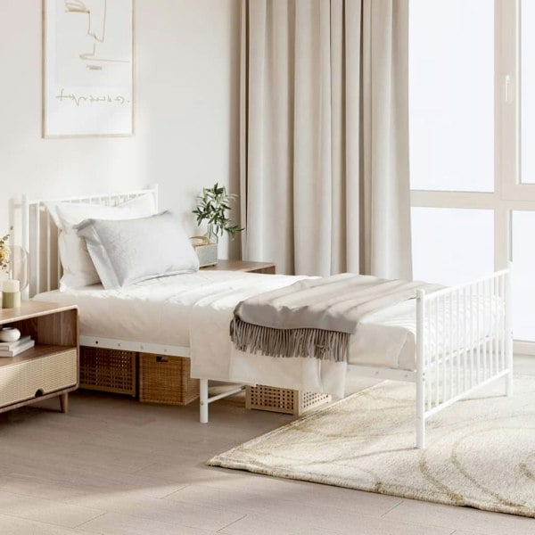 Berkfield Metal Bed Frame with Headboard and Footboard White 100x190 cm