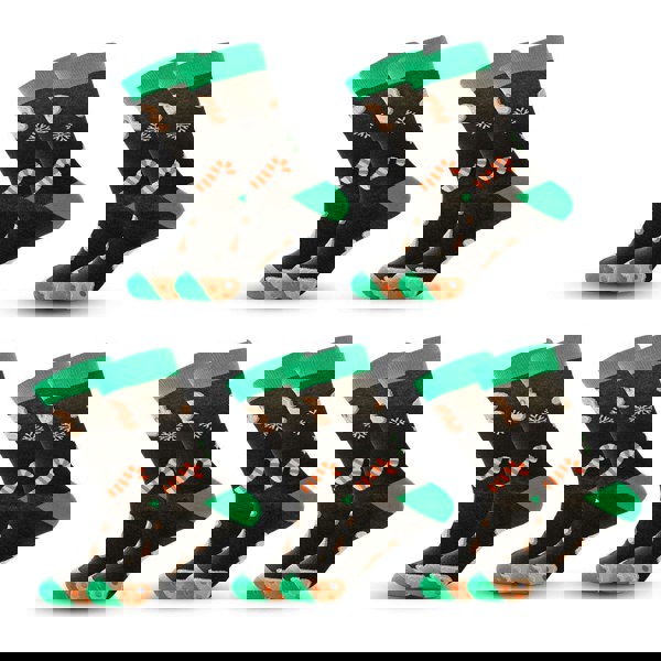 Anyfootwear 5 Pairs Black Green Size 5-13 Socks Crystal Silk Tide Cookies and Cane Design