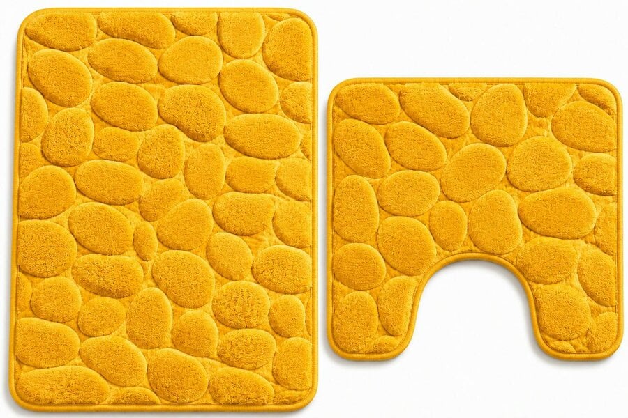 Night Zone Pebble Stone Bath Mat Set – Soft Absorbent Non-Slip Bathroom Rug Set - Yellow
