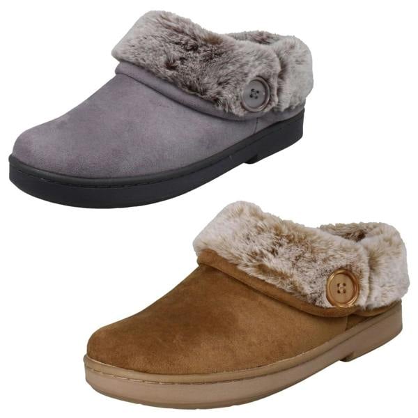 Clarks Ladies Clarks Warm Lined Slippers With Faux Fur Evelyn Mule