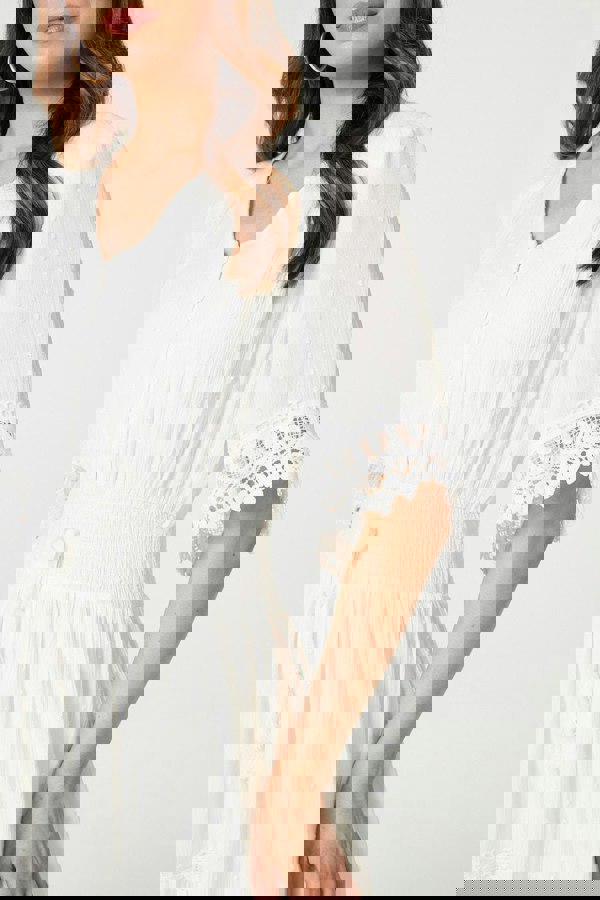 White | Lace Trim 3/4 Sleeve High Low Sundress