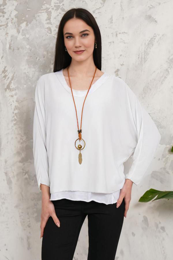Hoxton Gal Oversized Long Sleeves Double Layered Top in Light White