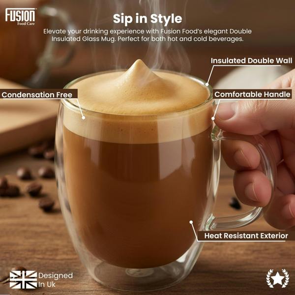 Fusion Food Care Double Walled Coffee Glasses Mugs Pack of 2 Cappuccino Latte Macchiato Glasses Cups