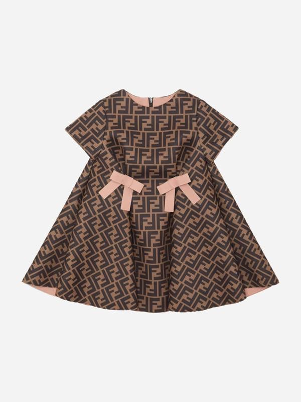 Fendi Kids Fendi Baby Girls FF Logo Dress in Brown
