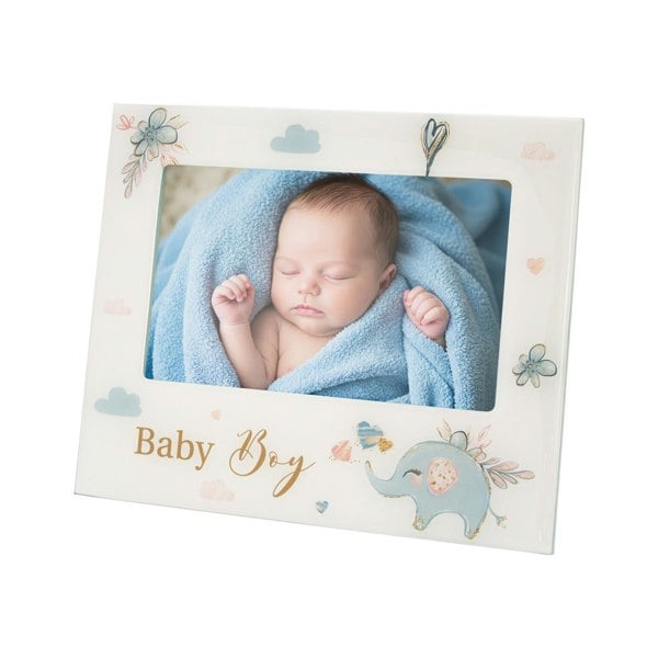 Baby Boy Baby Picture Frame with Duck Egg Blue Elephant and Hearts Image 1