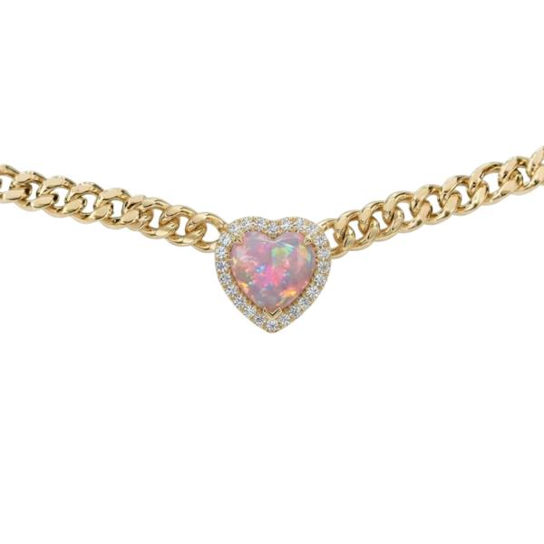 Pink Opal Heart Necklace in Gold