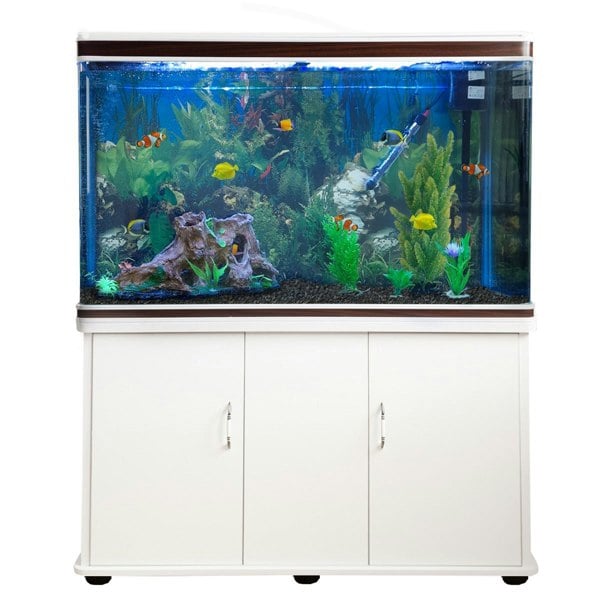 Monstershop Aquarium Fish Tank & Cabinet with Complete Starter Kit - White Tank & Black Gravel