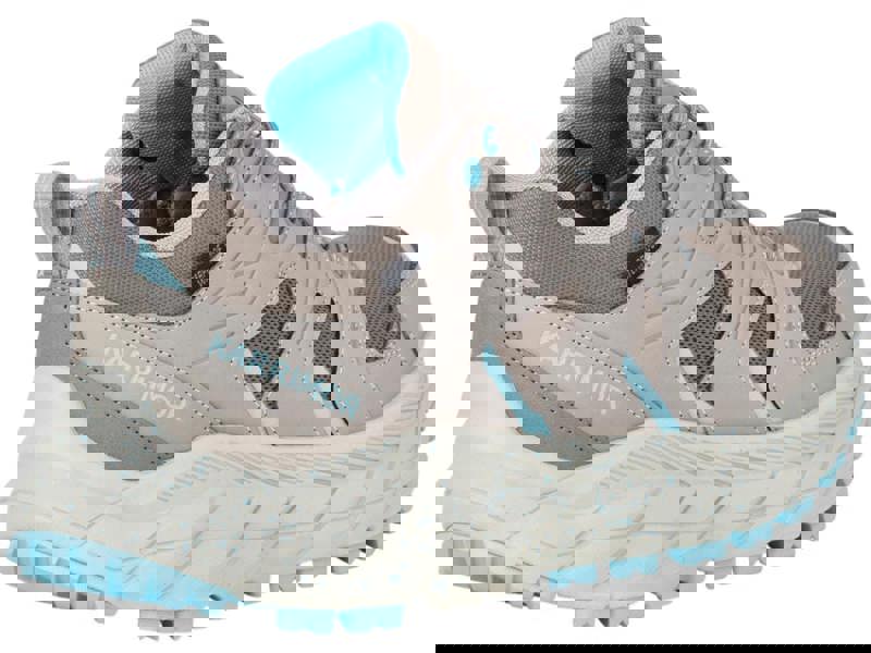 Karrimor Kestrel Womens Casual Walking Trail Hiking Outdoor Trainers, beige and light blue with cushioned sole and breathable mesh panels.