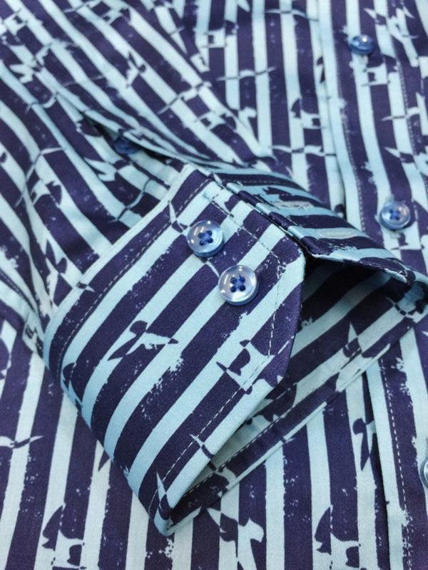 Striped Bird Motif Shirt