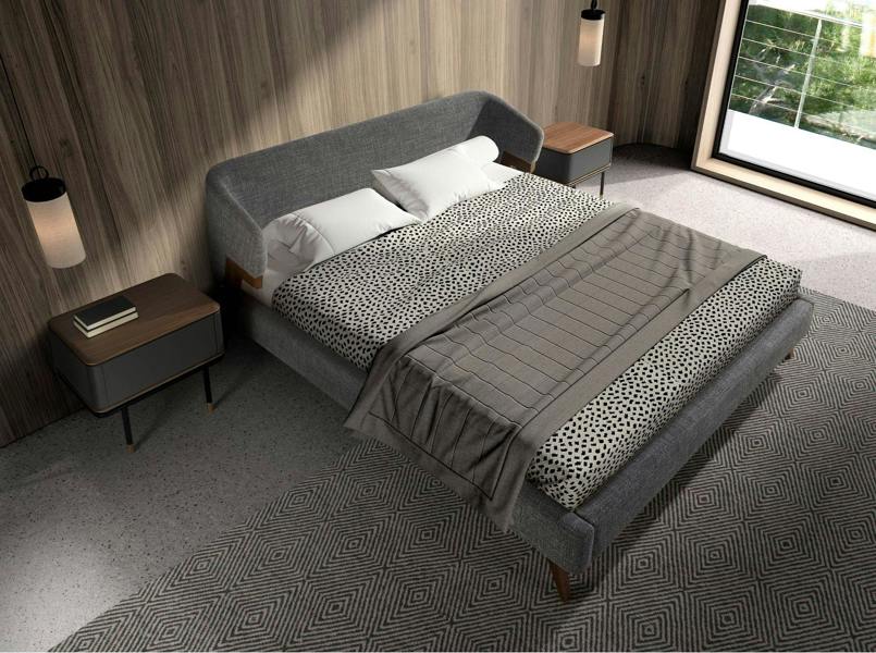 Angel Cerdá Bedside Table in Matt Dark Grey Wood, Black Steel and Walnut Top 7170
