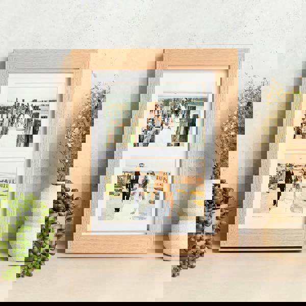 MijMoj Design Solid Oak Double Picture Frame with Mount - For 6x4" Photos, Natural Finish