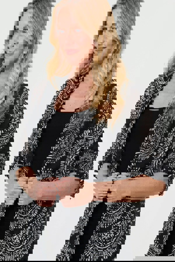 Black | Abstract Sheer Relaxed Longline Blouse
