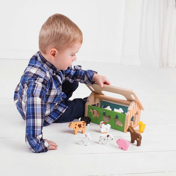 Bigjigs Toys Wooden Farmhouse Shape Sorter Toy