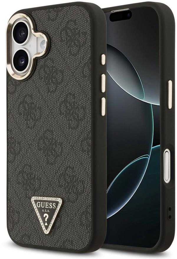 Guess PU Leather 4G Triangle Logo Gold Frame Case with MagSafe for iPhone 17 6.3" Black - GUHMP17SP4GTDGMK