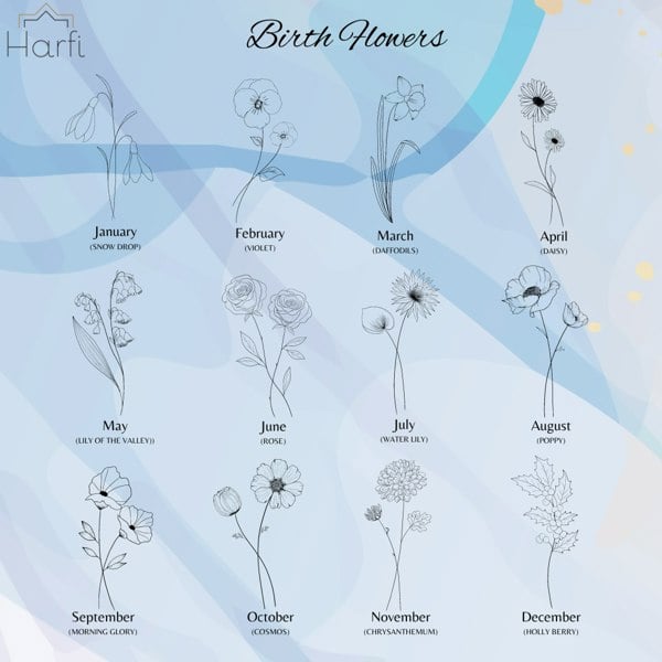 Harfi 18ct Gold Vermeil Plated Birth Flower, Birthstone And Name Necklace