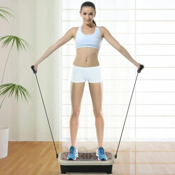 Vibration Plate Exercise Machine, Quiet Vibrating Plate - Weight Loss & Lymphatic Drainage - Resistance Bands, Remote Control, 99 Speed Levels - Brown