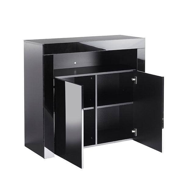 MMT Furniture Designs Modern Black Matt Gloss Buffet Sideboard Cabinet with LED Lights