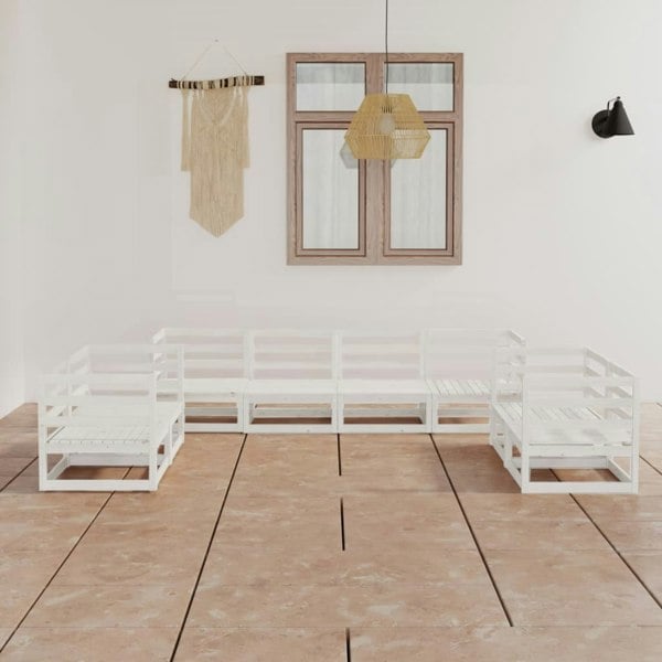 Berkfield 8 Piece Garden Lounge Set White Solid Pinewood