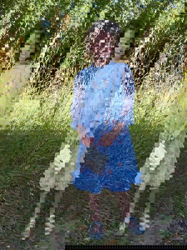 GWD Cardi Ice Blue Embroidered Mesh Dress