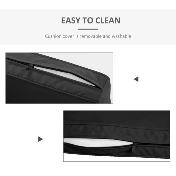 Black cushion cover with zipper, removable and washable cover detail